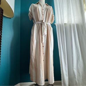 Mlle Gabrielle Beige and White Striped Maxi Dress